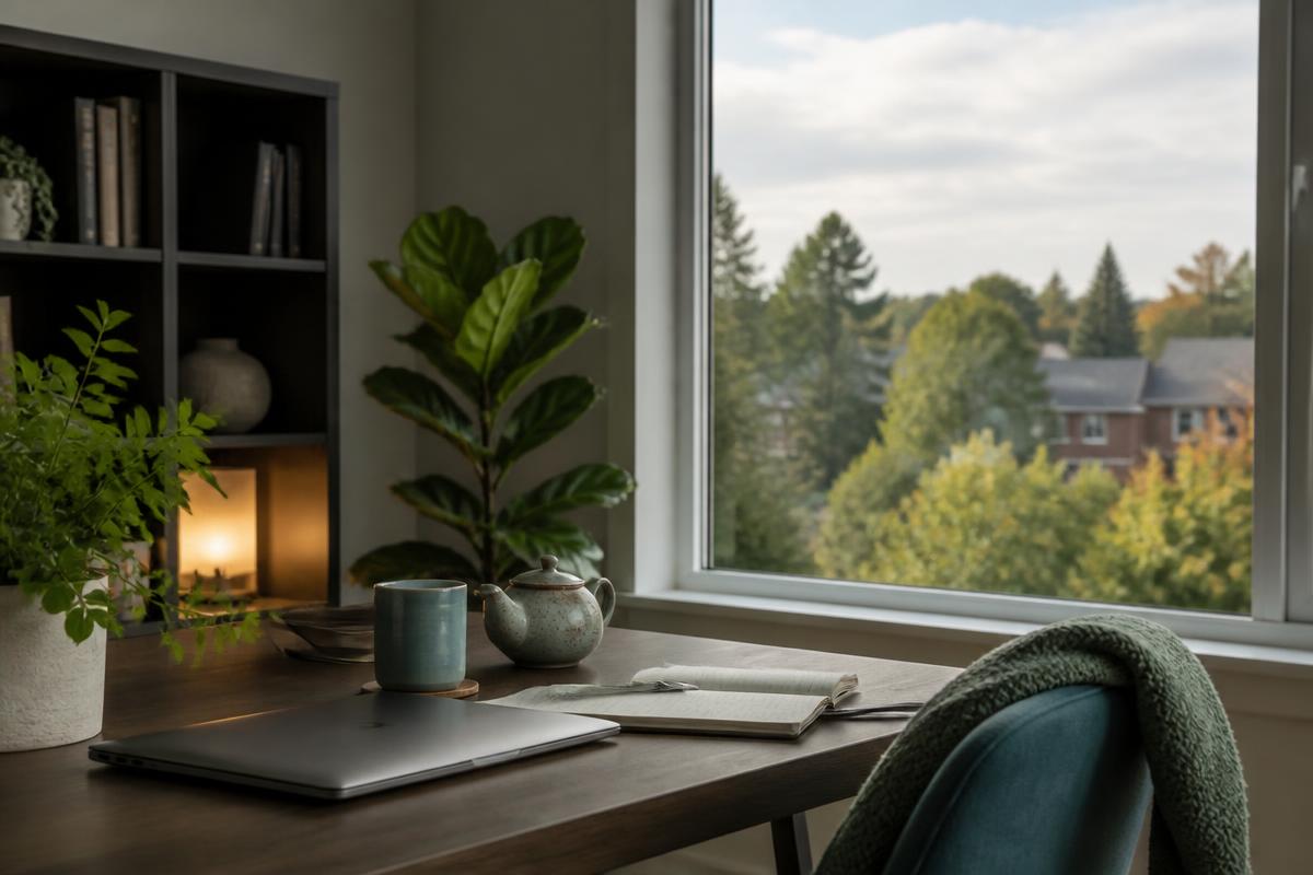 A peaceful home workspace overlooking a leafy Vaughan neighbourhood